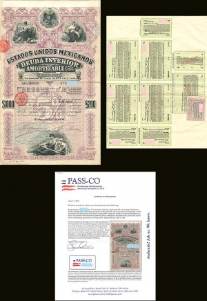 "Pink Lady Type" - £200/1000 pesos Estados Unidos Mexicanos 1898 (Uncanceled)